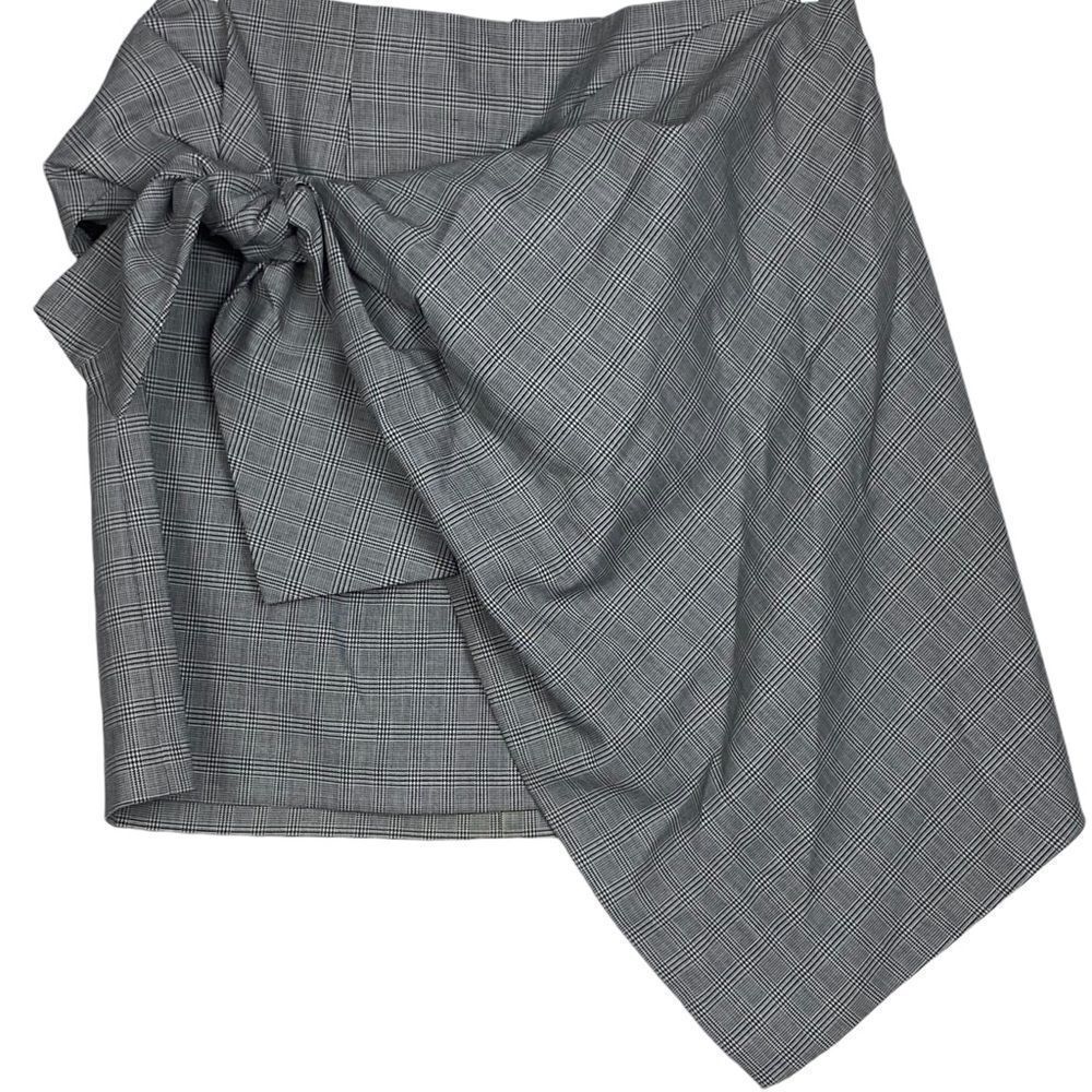 Zara Woman Wms Sz Sm Gray Black Houndstooth Wrapped Asymmetrical Tied Mini Skirt